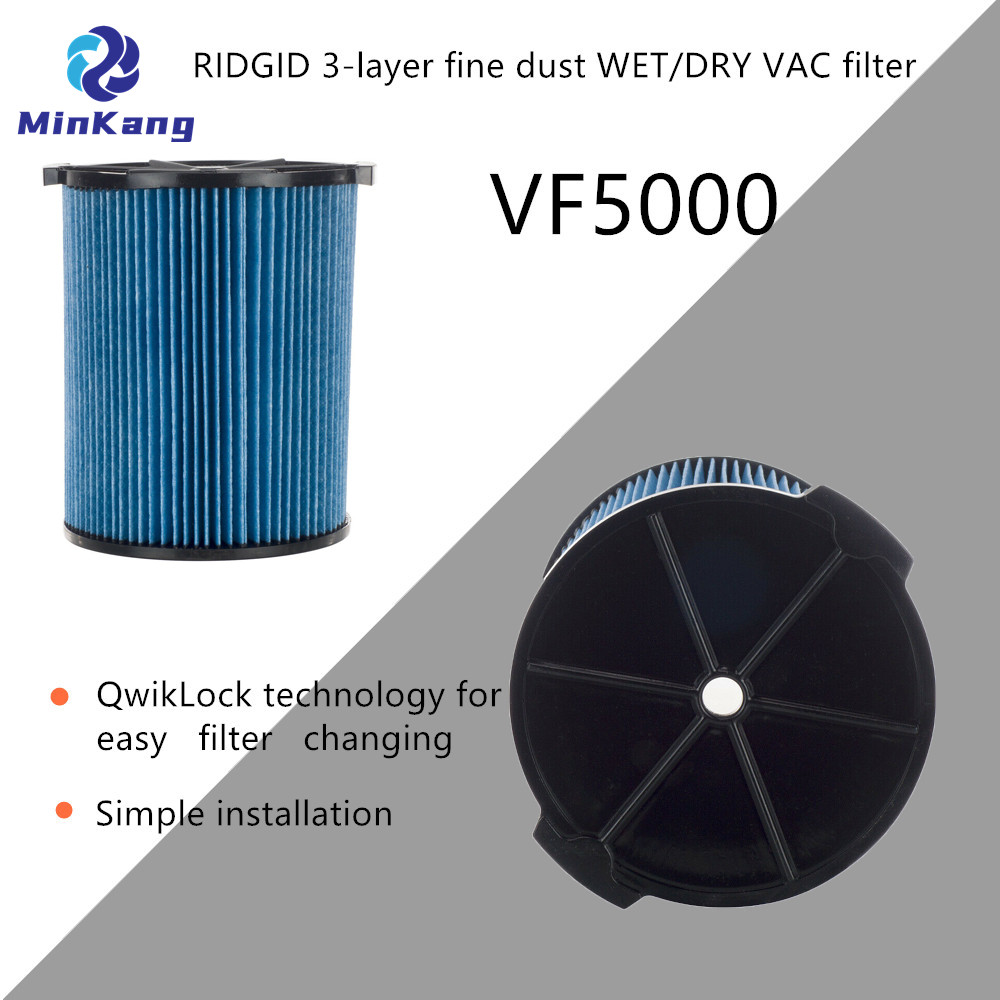 VF5000 3-слойный HEPA-фильтр с картриджем для мелкой пыли для пылесосов Ridgid емкостью 5–20 галлонов для влажной/сухой уборки (синий)