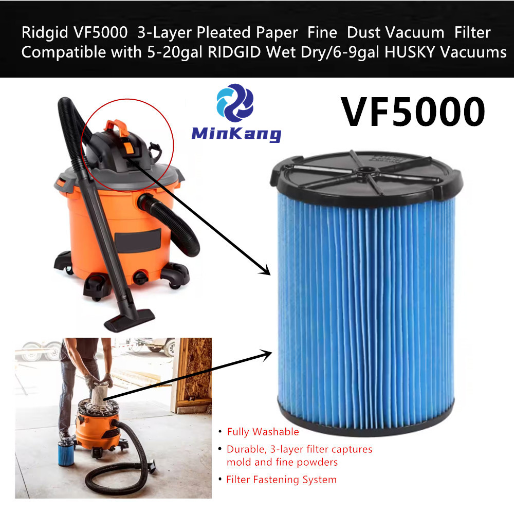 VF5000 3-слойный HEPA-фильтр с картриджем для мелкой пыли для пылесосов Ridgid емкостью 5–20 галлонов для влажной/сухой уборки (синий)