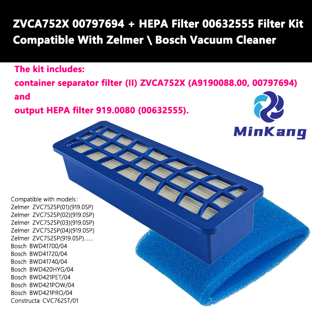 ZVCA752X 00797694 + Фильтр HEPA 00632555 Комплект фильтров для Zelmer Bosch Vacuum Cleamer 