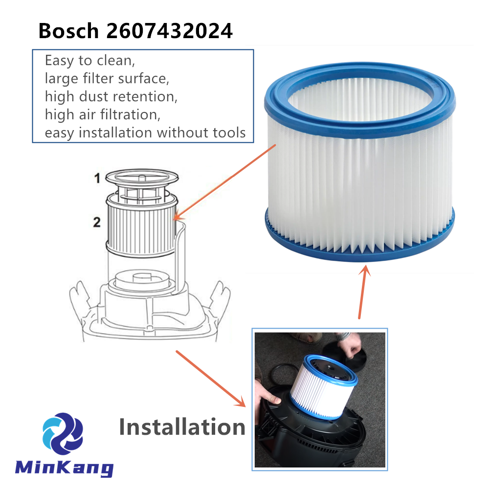 Картриджный вакуумный плиссированный HEPA-фильтр для профессионального промышленного пылесоса Bosch GAS 1200 L, GAS 15 L 