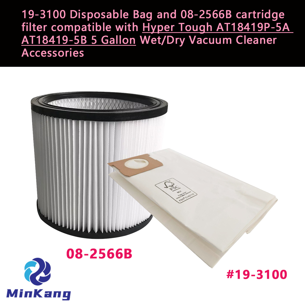 Одноразовый мешок 19-3100 и сменный картридж 08-2566B для пылесосов Hyper Tough AT18419P-5A AT18419-5B емкостью 5 галлонов для влажной/сухой уборки 