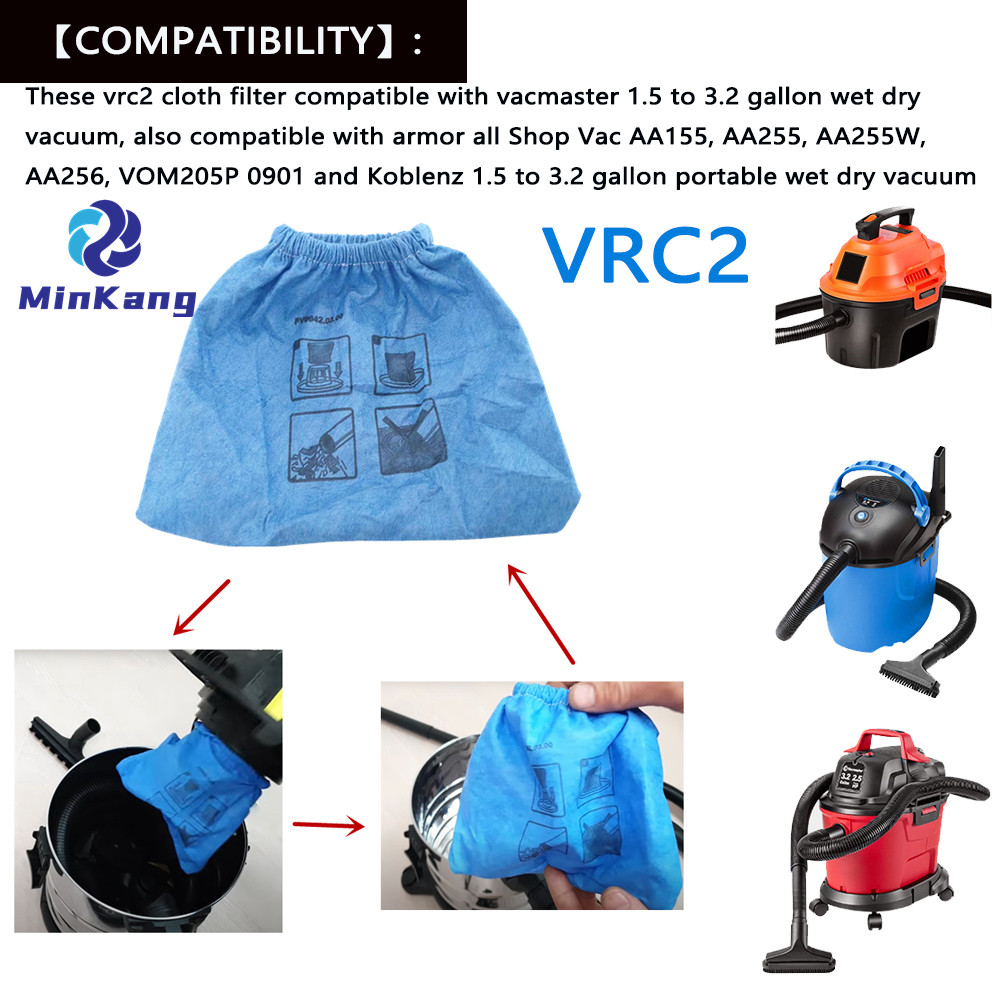 Тканевый фильтр VRC2 для Armor All Shop Vac AA155 AA256 AA255, также для пылесосов Vacmaster емкостью от 1,5 до 3,2 галлона для влажной/сухой уборки