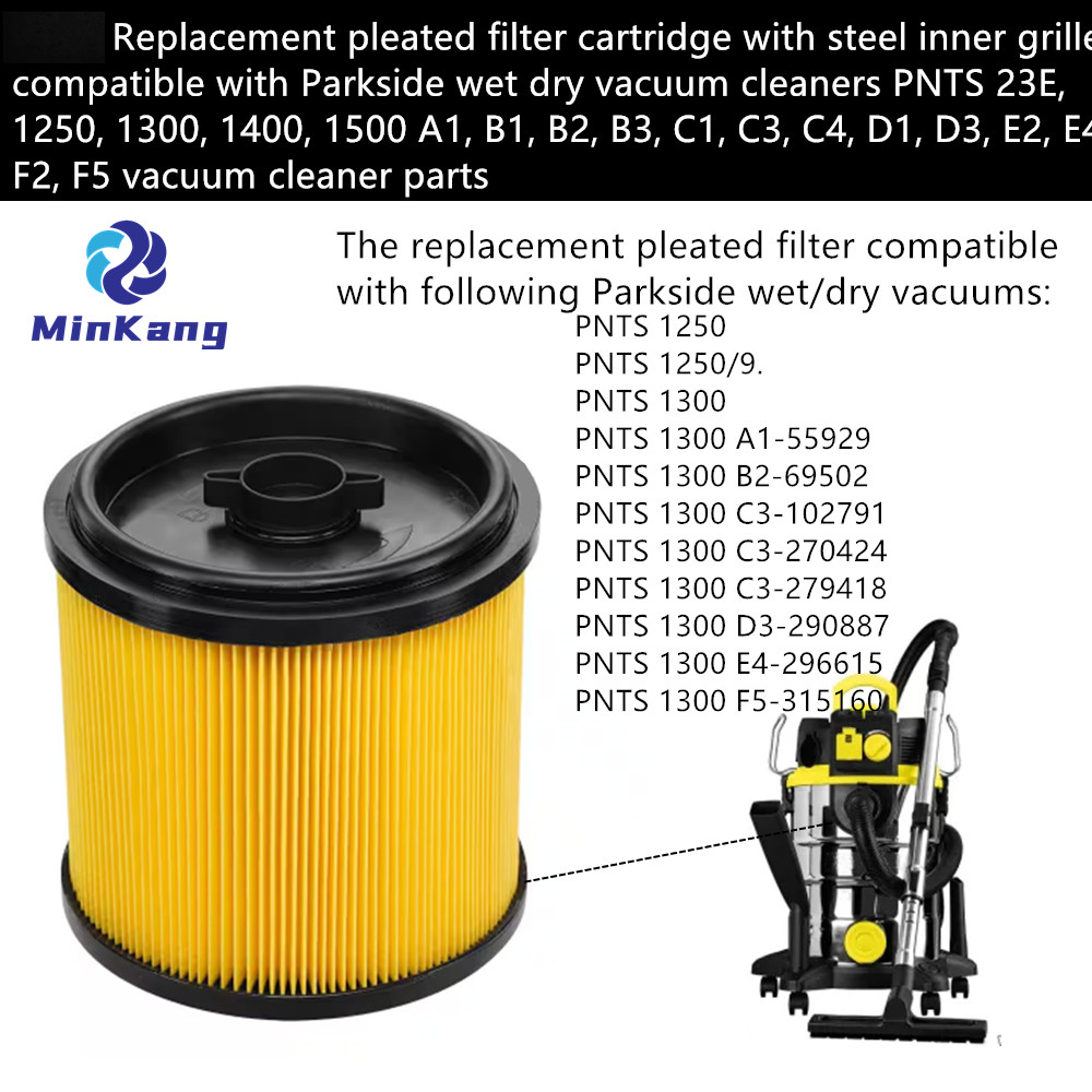 Сменный гофрированный фильтрующий картридж со стальной внутренней решеткой для пылесосов сухой и влажной уборки Parkside PNTS 23E